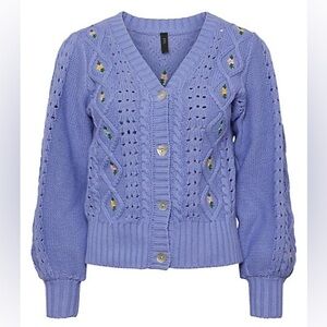 YAS Ditta Embroidered Pointelle Cardigan